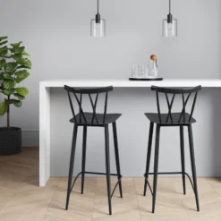 Set Of 2 Becket Metal X Back Barstool Black - Project 62™